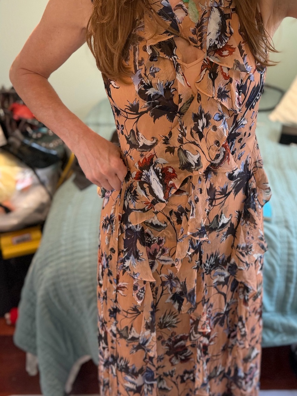 DVF Floral Peach Ruffle maxi Dress